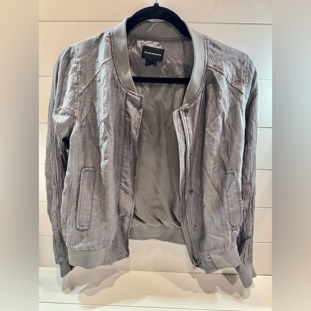 Club Monaco Grey Crewneck Bomber Jacket, Size Small
